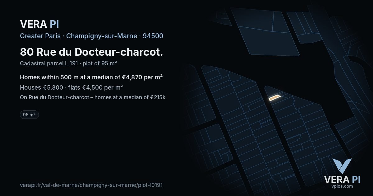 80 Rue du Docteur-charcot, Champigny-sur-Marne at night – the plot lit, the parcels around coloured by the prices near them