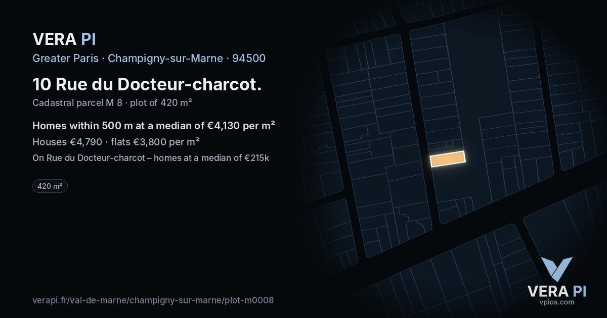 10 Rue du Docteur-charcot, Champigny-sur-Marne at night – the plot lit, the parcels around coloured by the prices near them