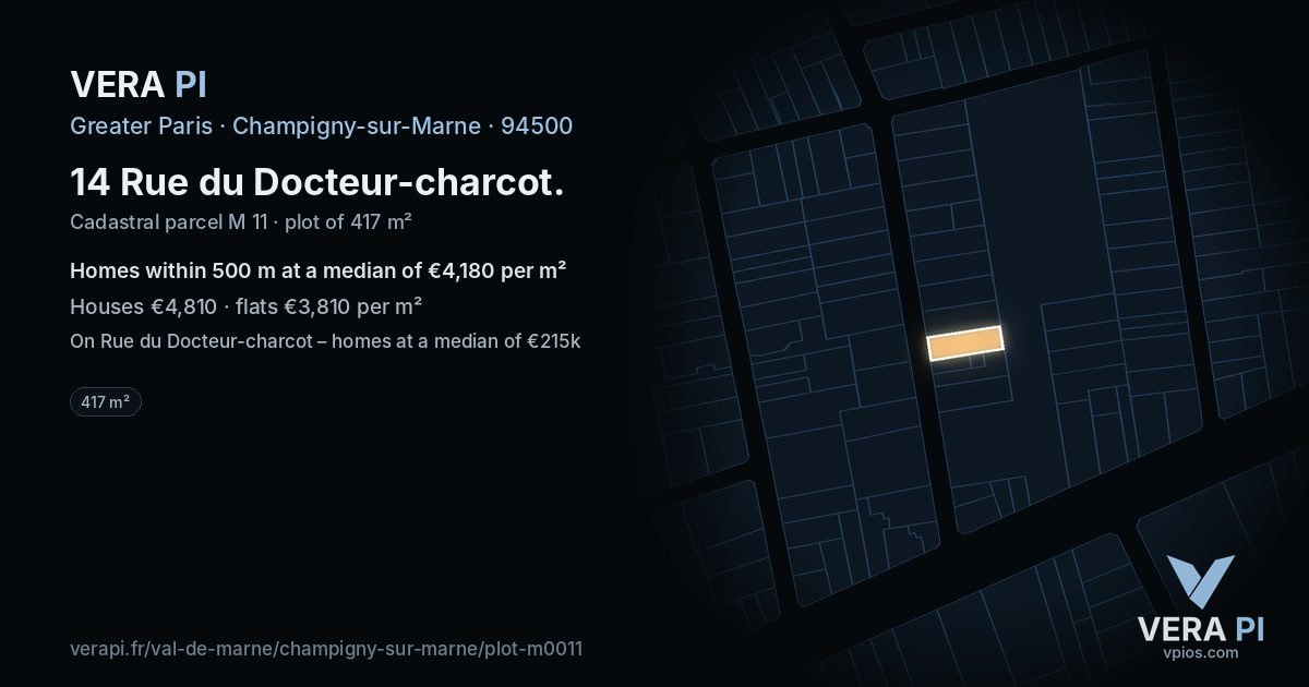 14 Rue du Docteur-charcot, Champigny-sur-Marne at night – the plot lit, the parcels around coloured by the prices near them