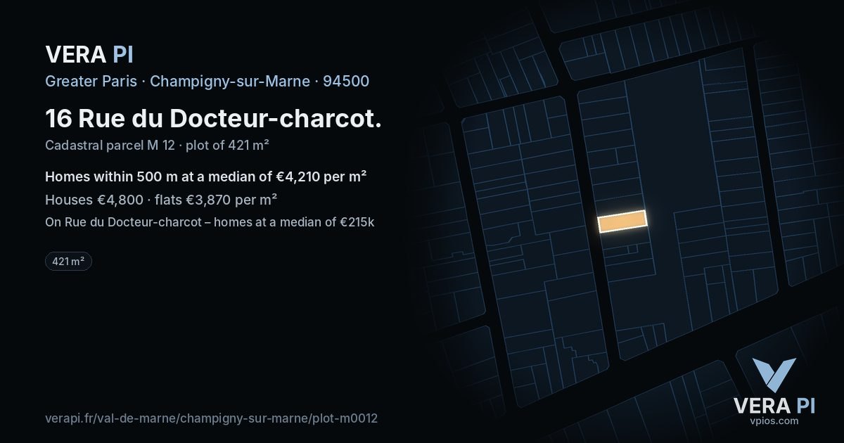 16 Rue du Docteur-charcot, Champigny-sur-Marne at night – the plot lit, the parcels around coloured by the prices near them
