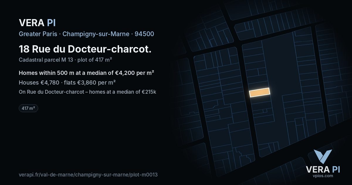 18 Rue du Docteur-charcot, Champigny-sur-Marne at night – the plot lit, the parcels around coloured by the prices near them