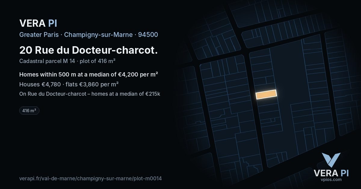 20 Rue du Docteur-charcot, Champigny-sur-Marne at night – the plot lit, the parcels around coloured by the prices near them