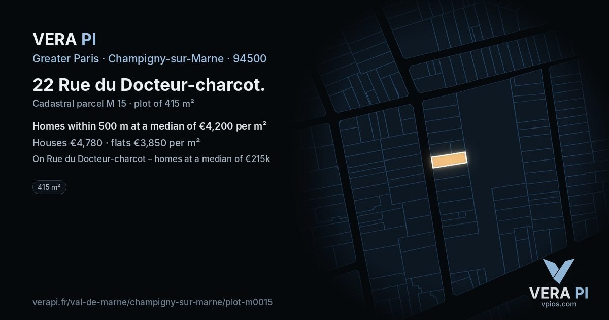 22 Rue du Docteur-charcot, Champigny-sur-Marne at night – the plot lit, the parcels around coloured by the prices near them