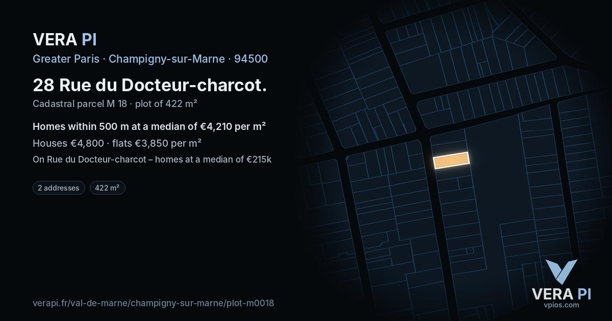 28 Rue du Docteur-charcot, Champigny-sur-Marne at night – the plot lit, the parcels around coloured by the prices near them