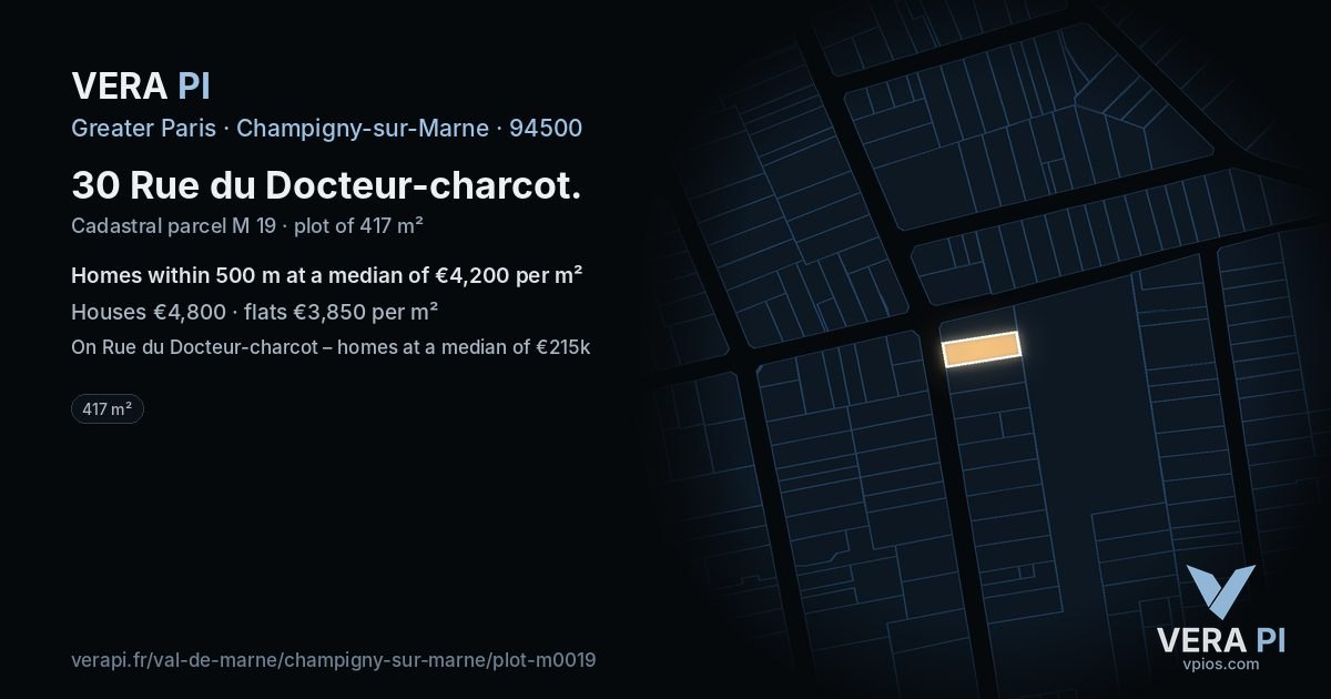 30 Rue du Docteur-charcot, Champigny-sur-Marne at night – the plot lit, the parcels around coloured by the prices near them