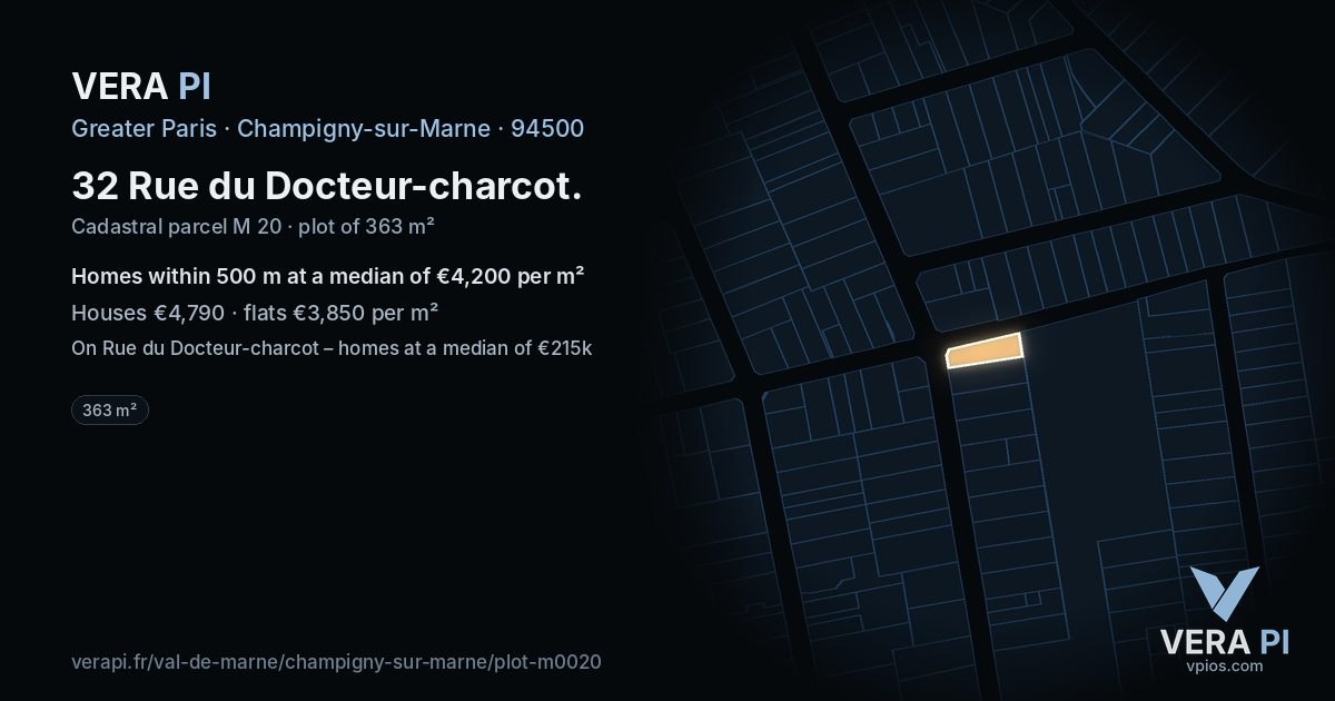 32 Rue du Docteur-charcot, Champigny-sur-Marne at night – the plot lit, the parcels around coloured by the prices near them