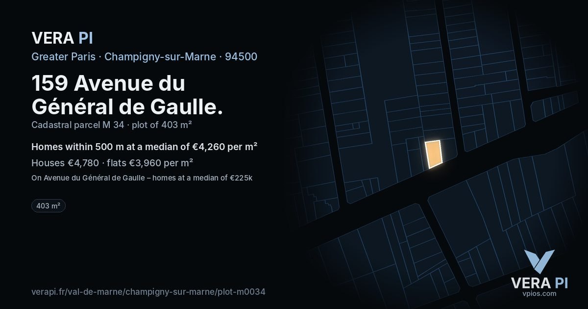 159 Avenue du Général de Gaulle, Champigny-sur-Marne at night – the plot lit, the parcels around coloured by the prices near them