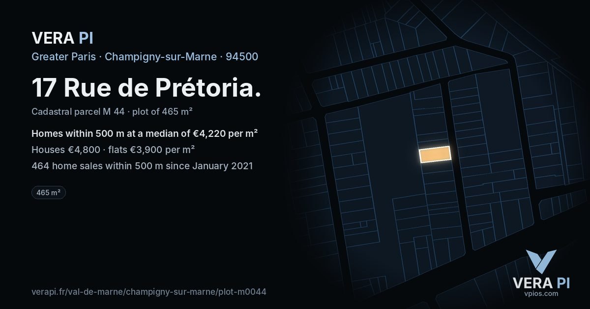 17 Rue de Prétoria, Champigny-sur-Marne at night – the plot lit, the parcels around coloured by the prices near them