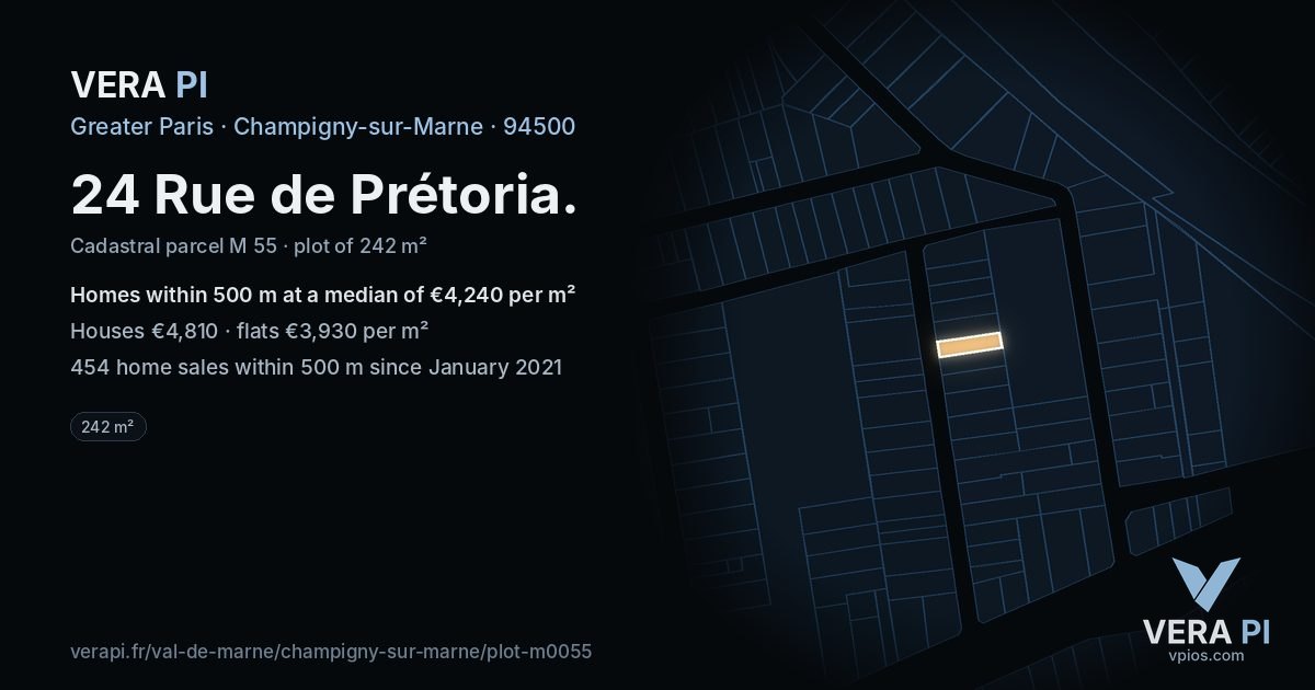 24 Rue de Prétoria, Champigny-sur-Marne at night – the plot lit, the parcels around coloured by the prices near them