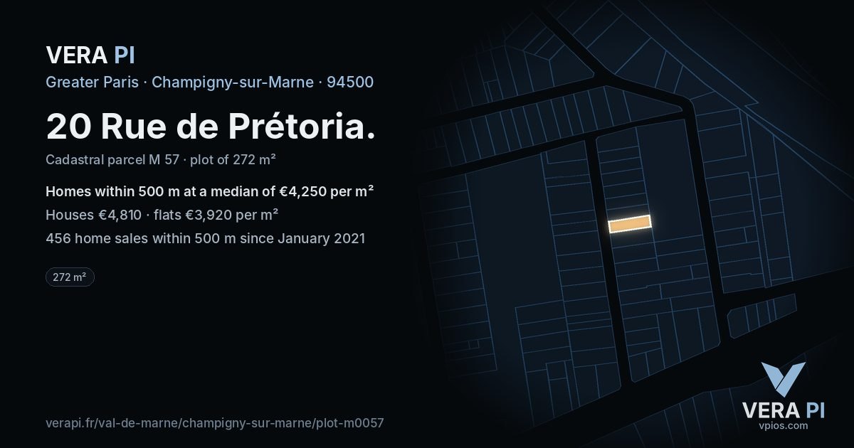 20 Rue de Prétoria, Champigny-sur-Marne at night – the plot lit, the parcels around coloured by the prices near them