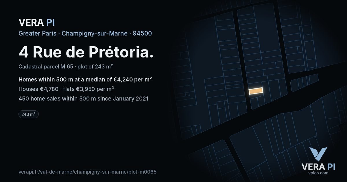 4 Rue de Prétoria, Champigny-sur-Marne at night – the plot lit, the parcels around coloured by the prices near them