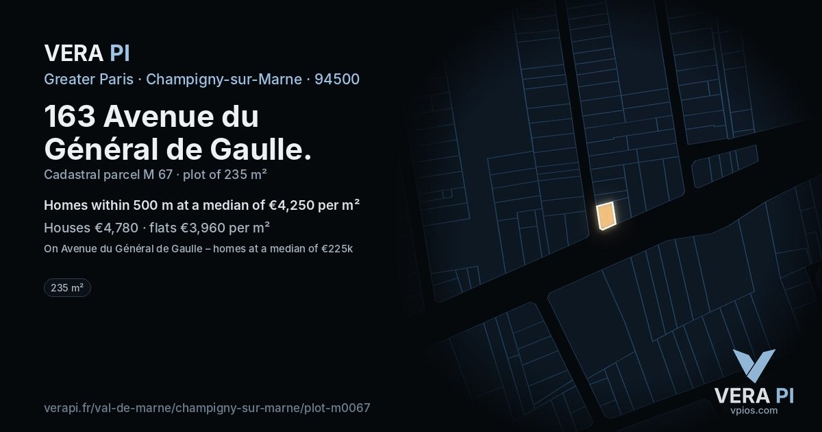163 Avenue du Général de Gaulle, Champigny-sur-Marne at night – the plot lit, the parcels around coloured by the prices near them