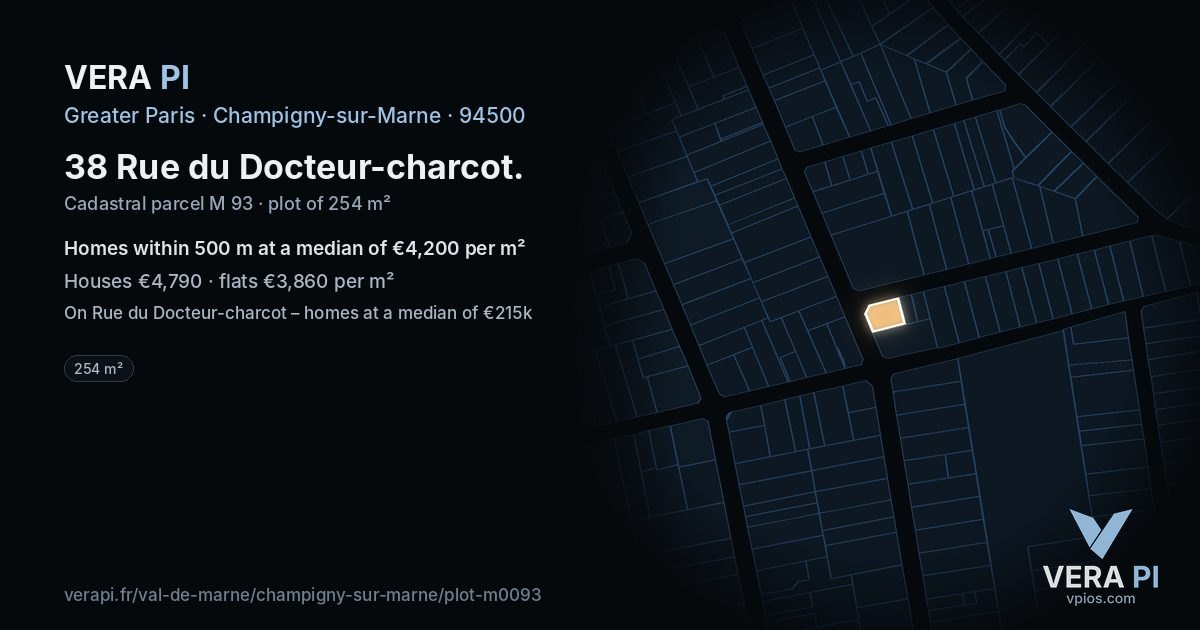 38 Rue du Docteur-charcot, Champigny-sur-Marne at night – the plot lit, the parcels around coloured by the prices near them