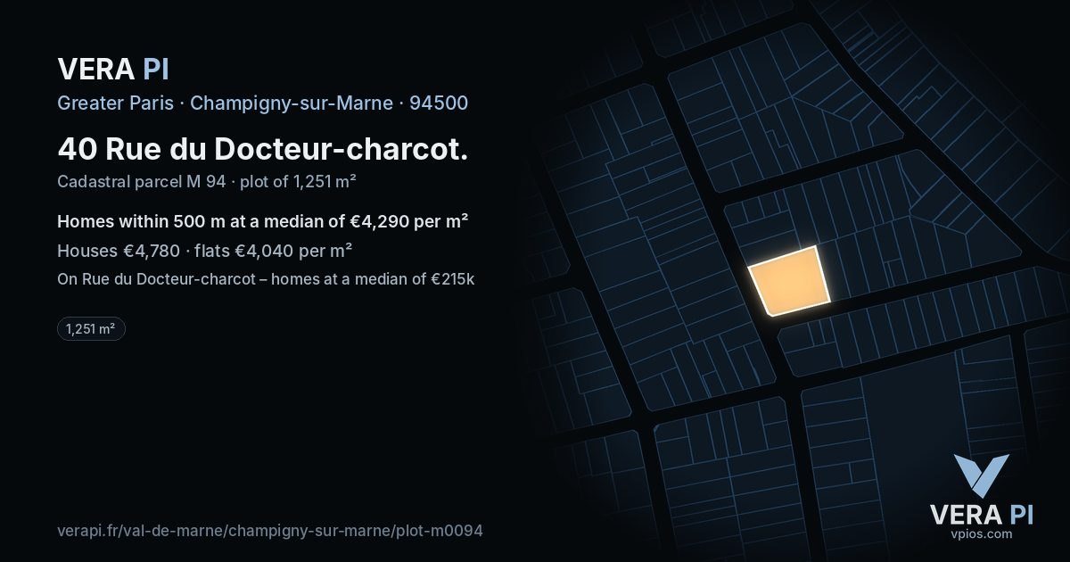 40 Rue du Docteur-charcot, Champigny-sur-Marne at night – the plot lit, the parcels around coloured by the prices near them