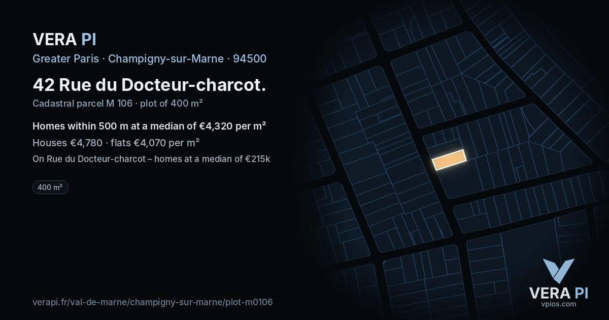 42 Rue du Docteur-charcot, Champigny-sur-Marne at night – the plot lit, the parcels around coloured by the prices near them