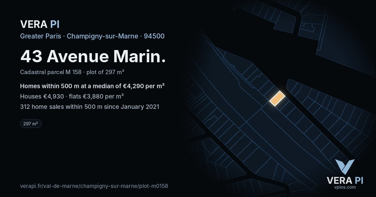 43 Avenue Marin, Champigny-sur-Marne at night – the plot lit, the parcels around coloured by the prices near them
