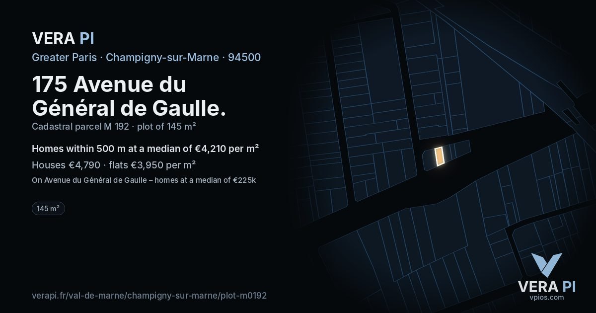 175 Avenue du Général de Gaulle, Champigny-sur-Marne at night – the plot lit, the parcels around coloured by the prices near them