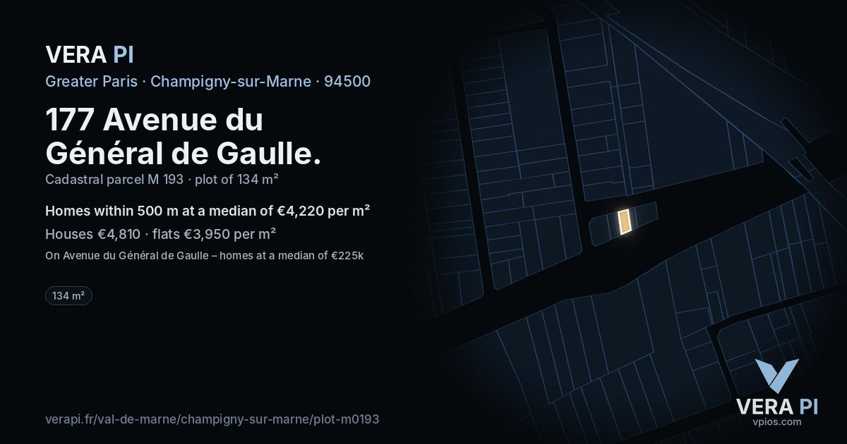 177 Avenue du Général de Gaulle, Champigny-sur-Marne at night – the plot lit, the parcels around coloured by the prices near them