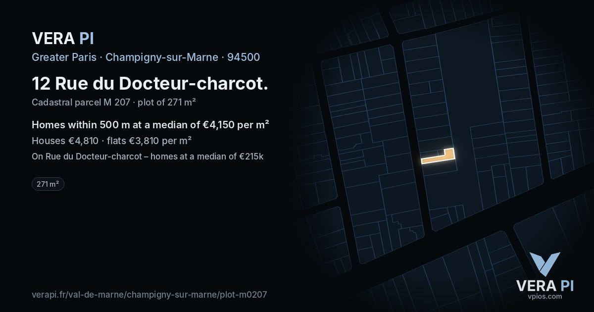 12 Rue du Docteur-charcot, Champigny-sur-Marne at night – the plot lit, the parcels around coloured by the prices near them