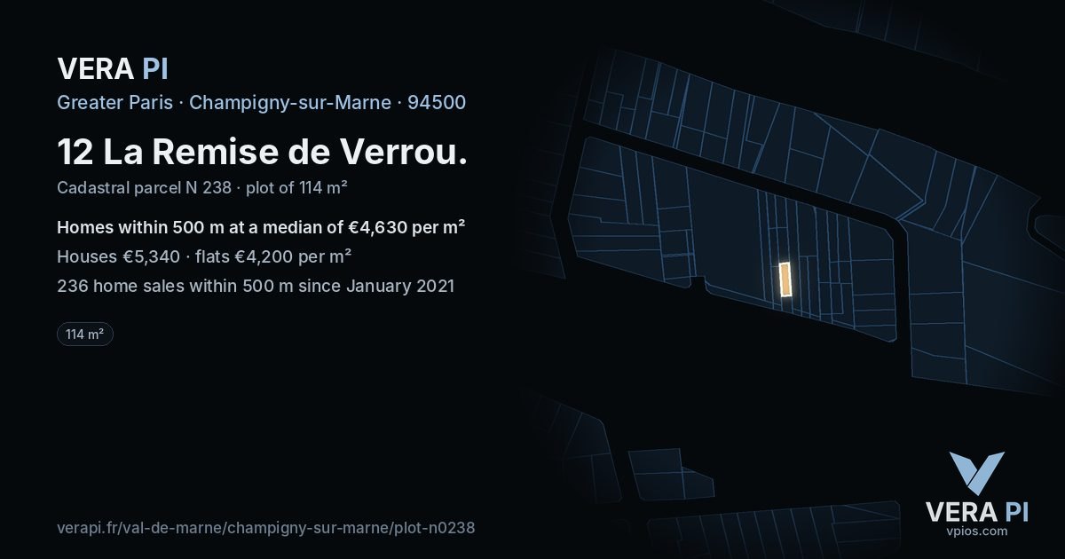 12 La Remise de Verrou, Champigny-sur-Marne at night – the plot lit, the parcels around coloured by the prices near them