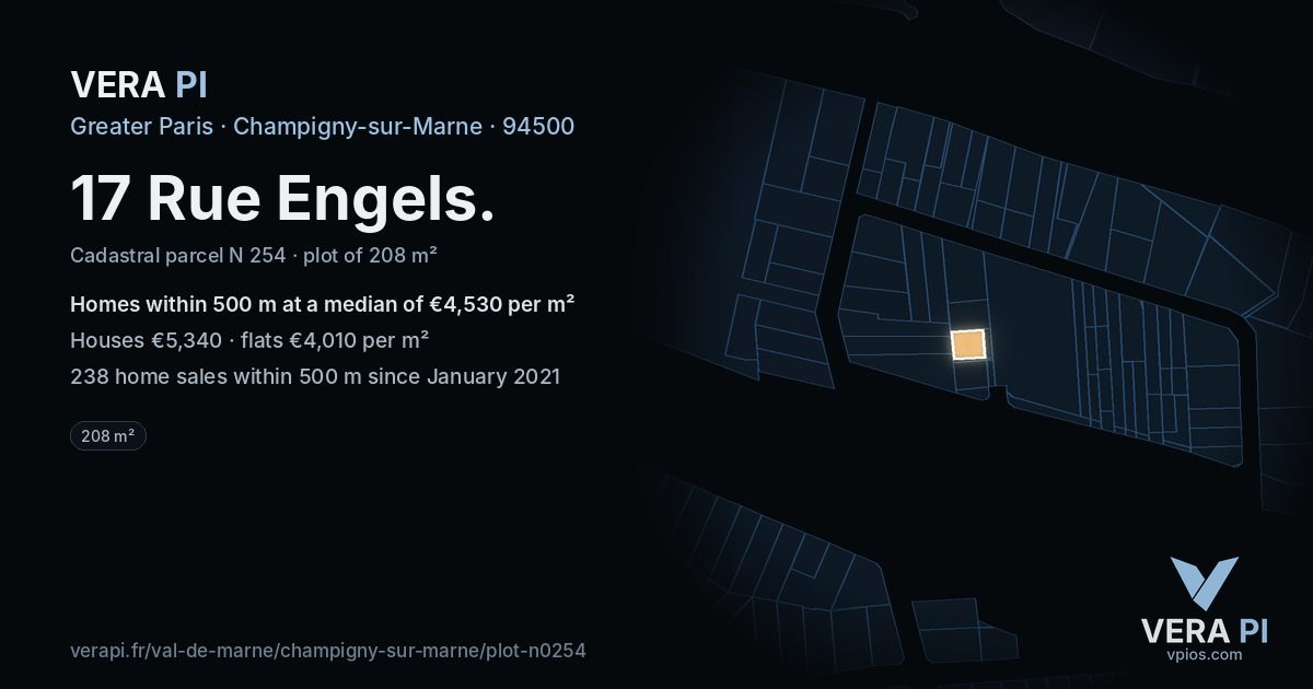 17 Rue Engels, Champigny-sur-Marne at night – the plot lit, the parcels around coloured by the prices near them