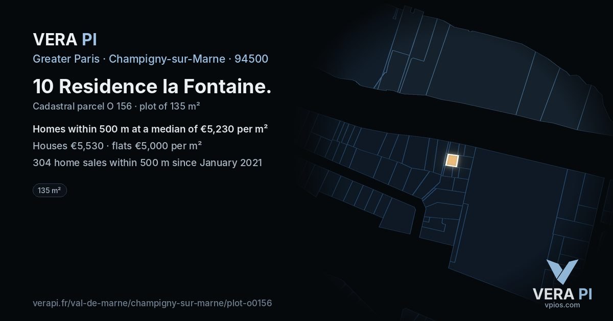 10 Residence la Fontaine, Champigny-sur-Marne at night – the plot lit, the parcels around coloured by the prices near them