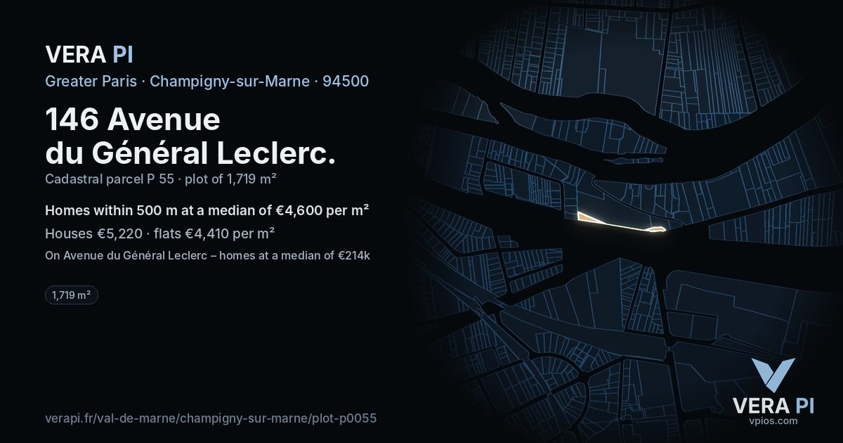 146 Avenue du Général Leclerc, Champigny-sur-Marne at night – the plot lit, the parcels around coloured by the prices near them