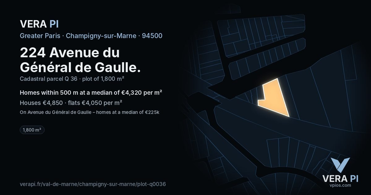 224 Avenue du Général de Gaulle, Champigny-sur-Marne at night – the plot lit, the parcels around coloured by the prices near them