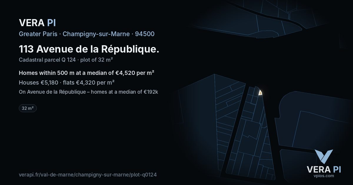 113 Avenue de la République, Champigny-sur-Marne at night – the plot lit, the parcels around coloured by the prices near them