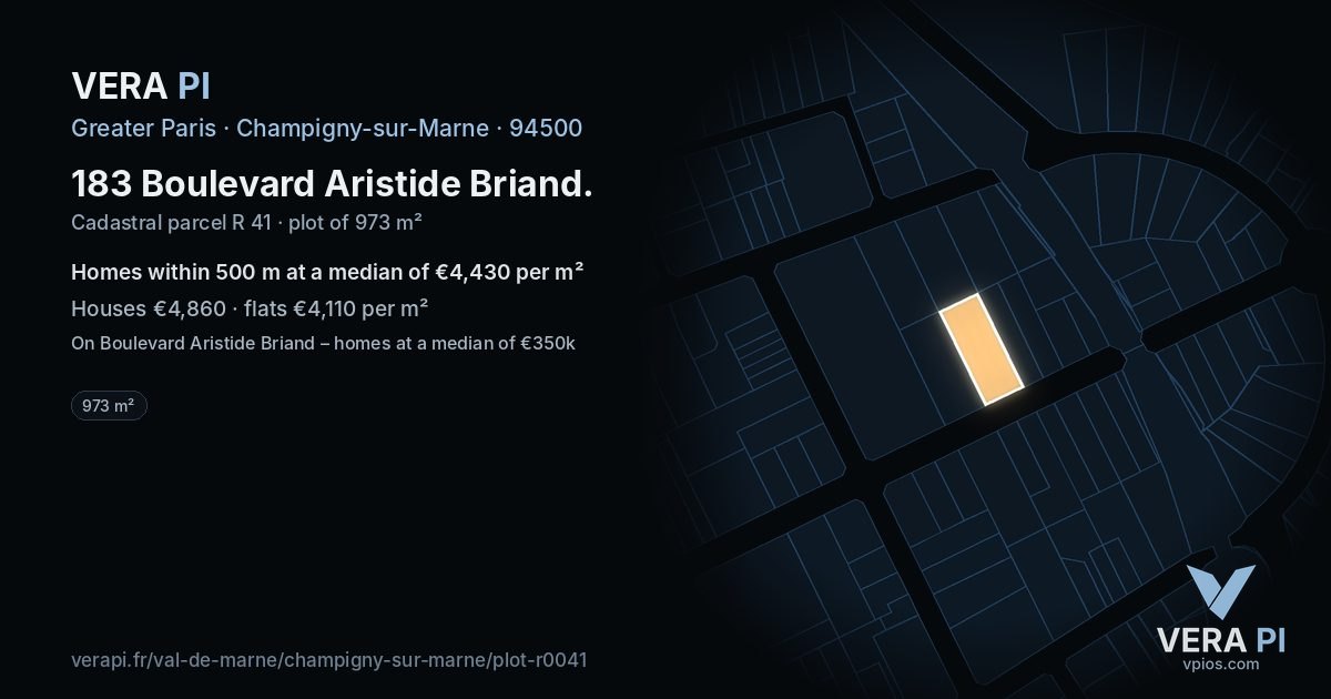 183 Boulevard Aristide Briand, Champigny-sur-Marne at night – the plot lit, the parcels around coloured by the prices near them