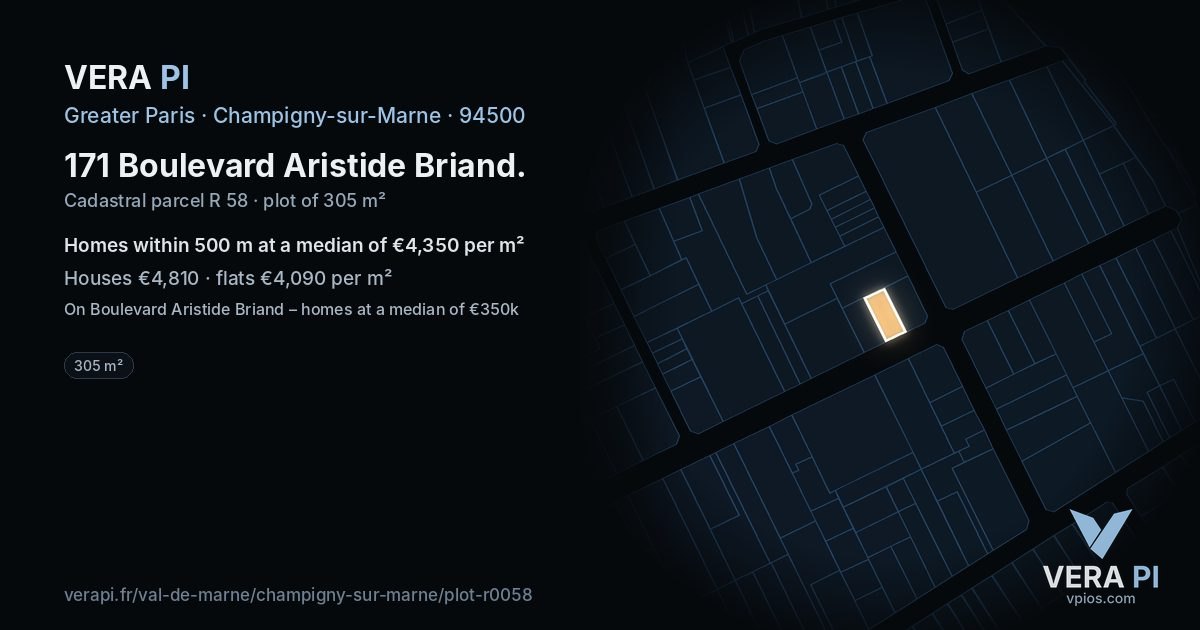 171 Boulevard Aristide Briand, Champigny-sur-Marne at night – the plot lit, the parcels around coloured by the prices near them
