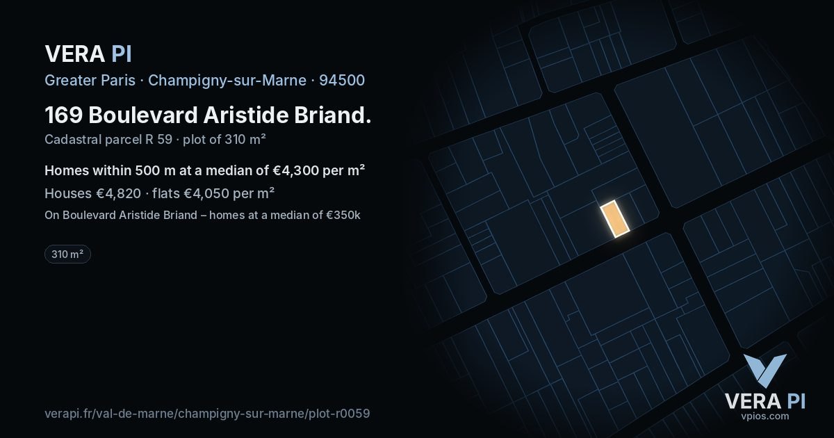 169 Boulevard Aristide Briand, Champigny-sur-Marne at night – the plot lit, the parcels around coloured by the prices near them