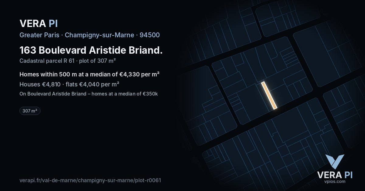163 Boulevard Aristide Briand, Champigny-sur-Marne at night – the plot lit, the parcels around coloured by the prices near them