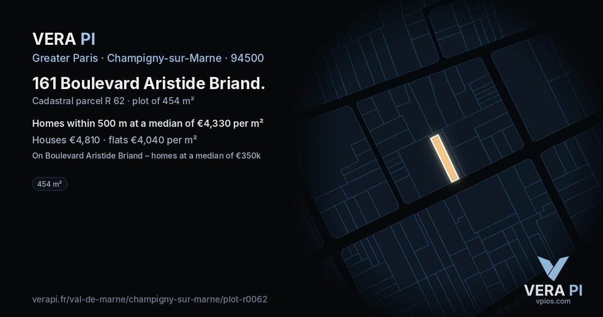 161 Boulevard Aristide Briand, Champigny-sur-Marne at night – the plot lit, the parcels around coloured by the prices near them
