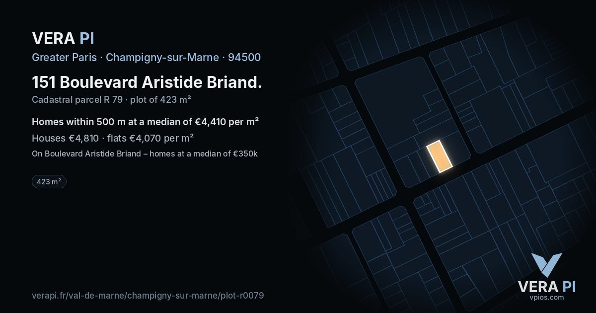 151 Boulevard Aristide Briand, Champigny-sur-Marne at night – the plot lit, the parcels around coloured by the prices near them