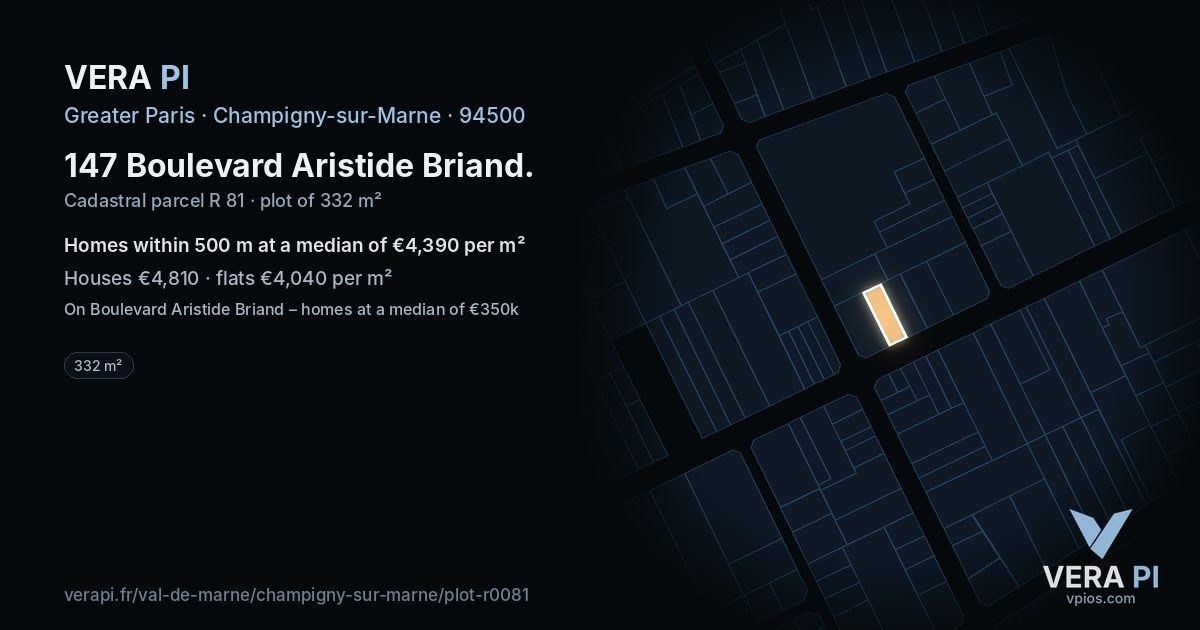 147 Boulevard Aristide Briand, Champigny-sur-Marne at night – the plot lit, the parcels around coloured by the prices near them