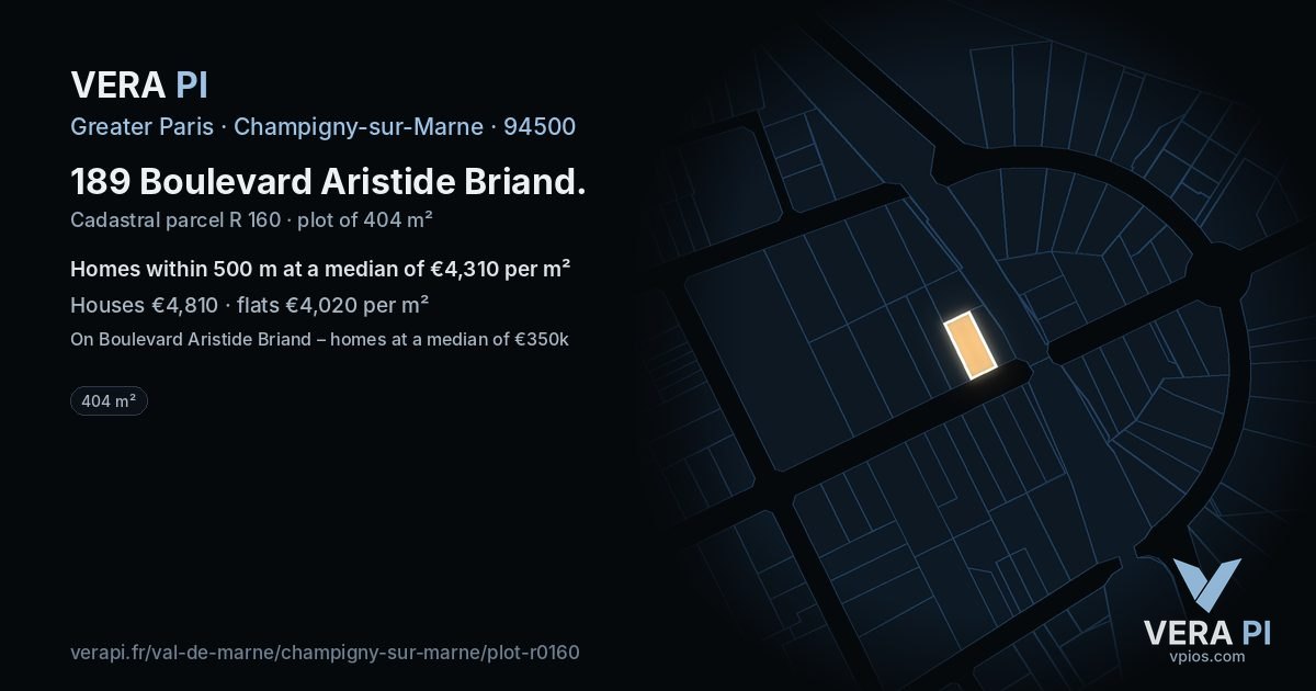 189 Boulevard Aristide Briand, Champigny-sur-Marne at night – the plot lit, the parcels around coloured by the prices near them