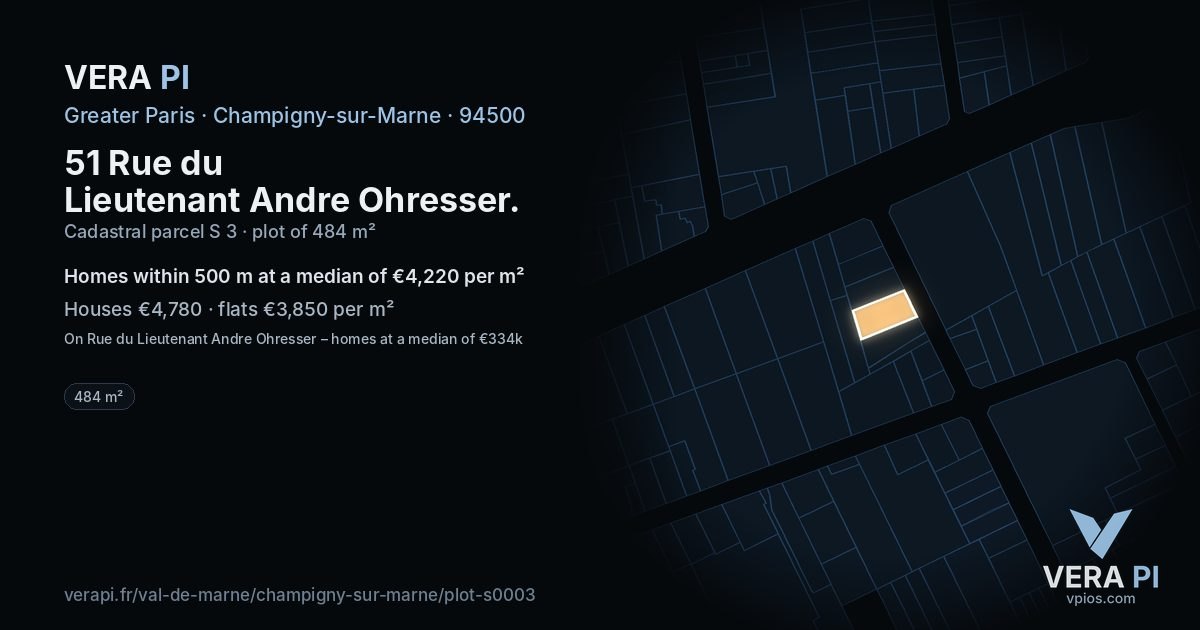 51 Rue du Lieutenant Andre Ohresser, Champigny-sur-Marne at night – the plot lit, the parcels around coloured by the prices near them