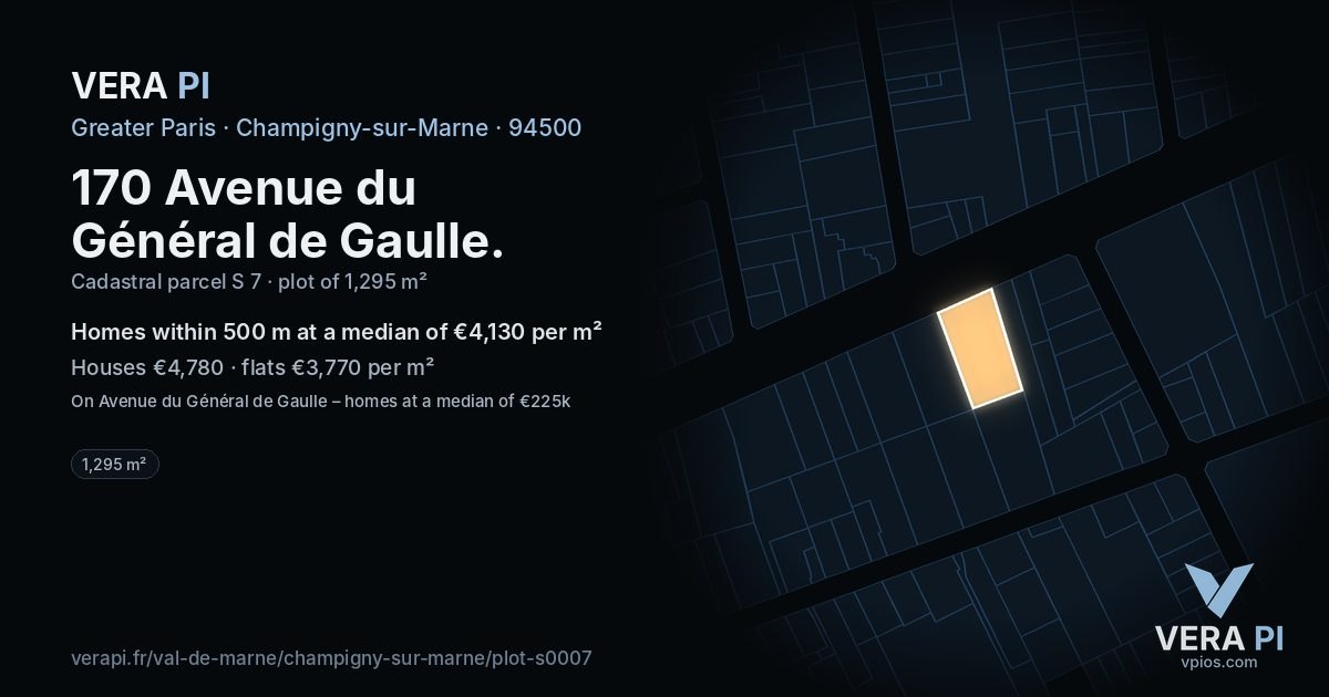 170 Avenue du Général de Gaulle, Champigny-sur-Marne at night – the plot lit, the parcels around coloured by the prices near them