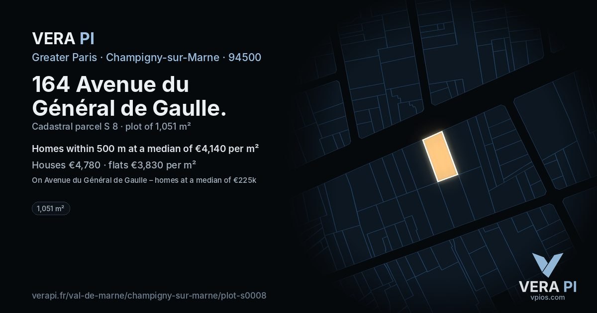 164 Avenue du Général de Gaulle, Champigny-sur-Marne at night – the plot lit, the parcels around coloured by the prices near them