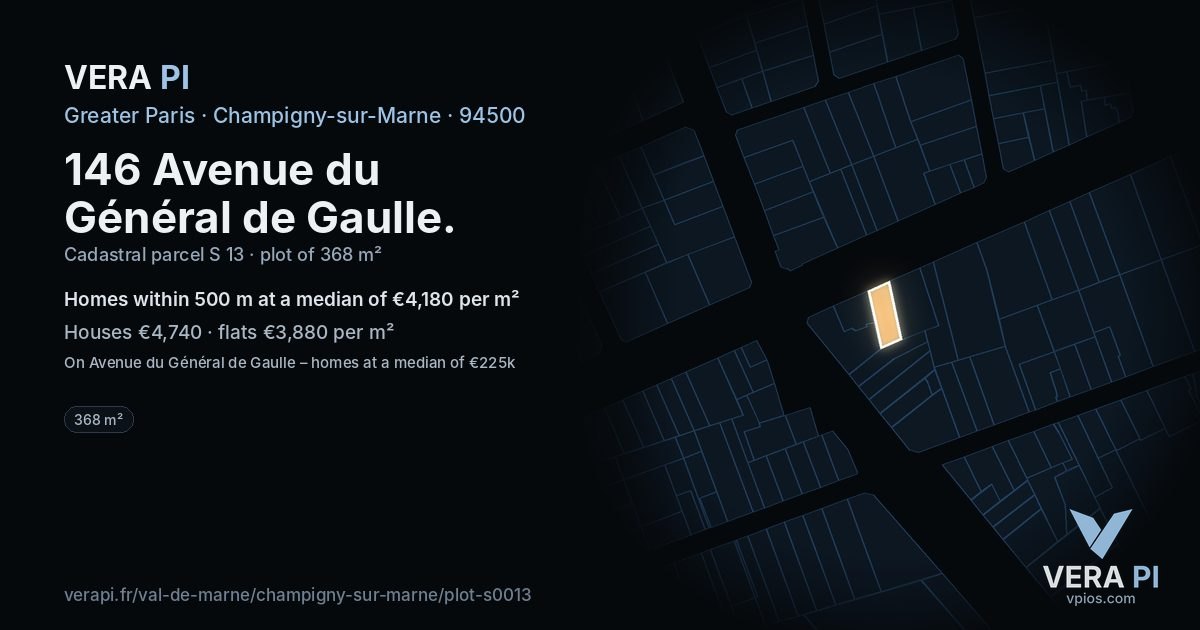 146 Avenue du Général de Gaulle, Champigny-sur-Marne at night – the plot lit, the parcels around coloured by the prices near them