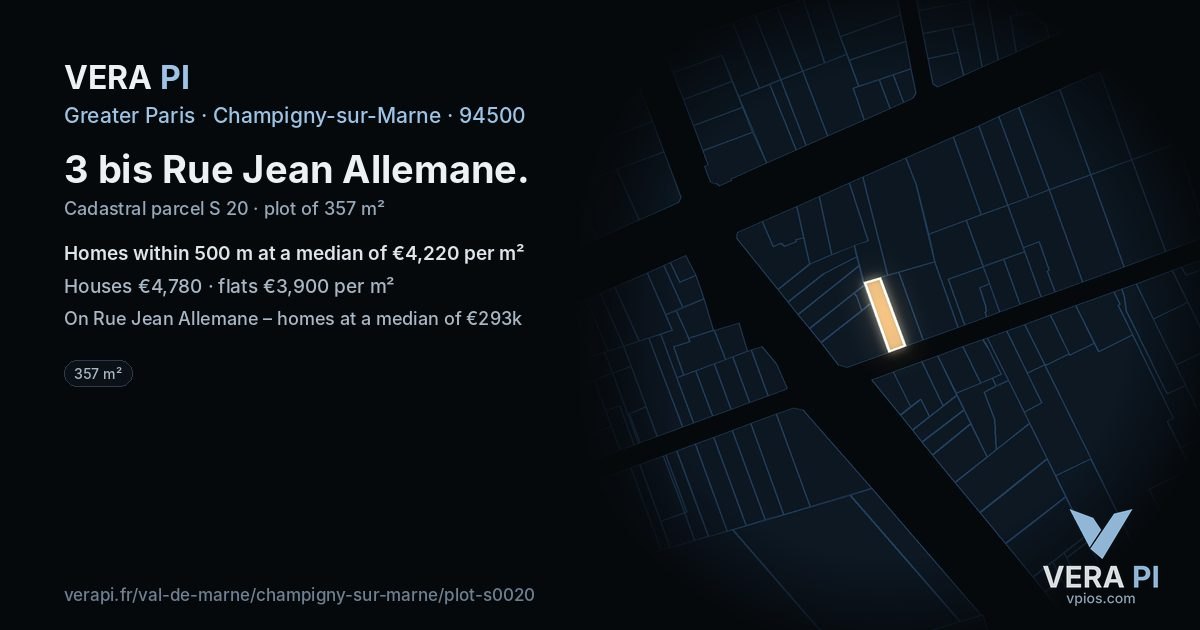 3 bis Rue Jean Allemane, Champigny-sur-Marne at night – the plot lit, the parcels around coloured by the prices near them