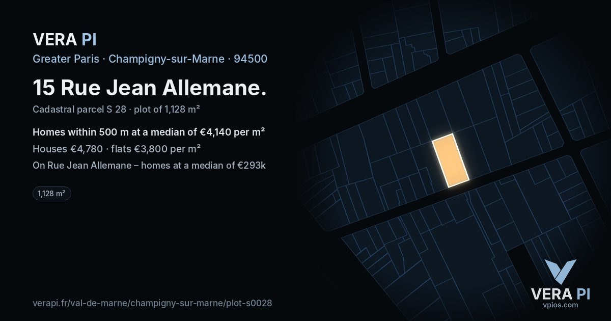 15 Rue Jean Allemane, Champigny-sur-Marne at night – the plot lit, the parcels around coloured by the prices near them