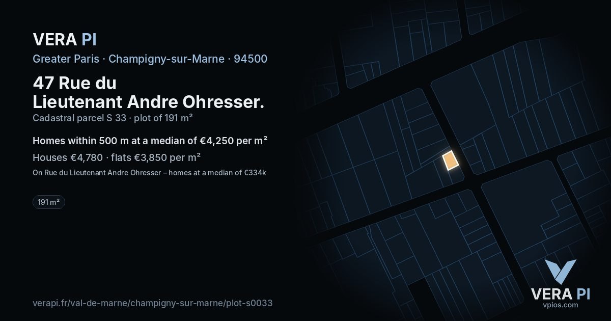 47 Rue du Lieutenant Andre Ohresser, Champigny-sur-Marne at night – the plot lit, the parcels around coloured by the prices near them