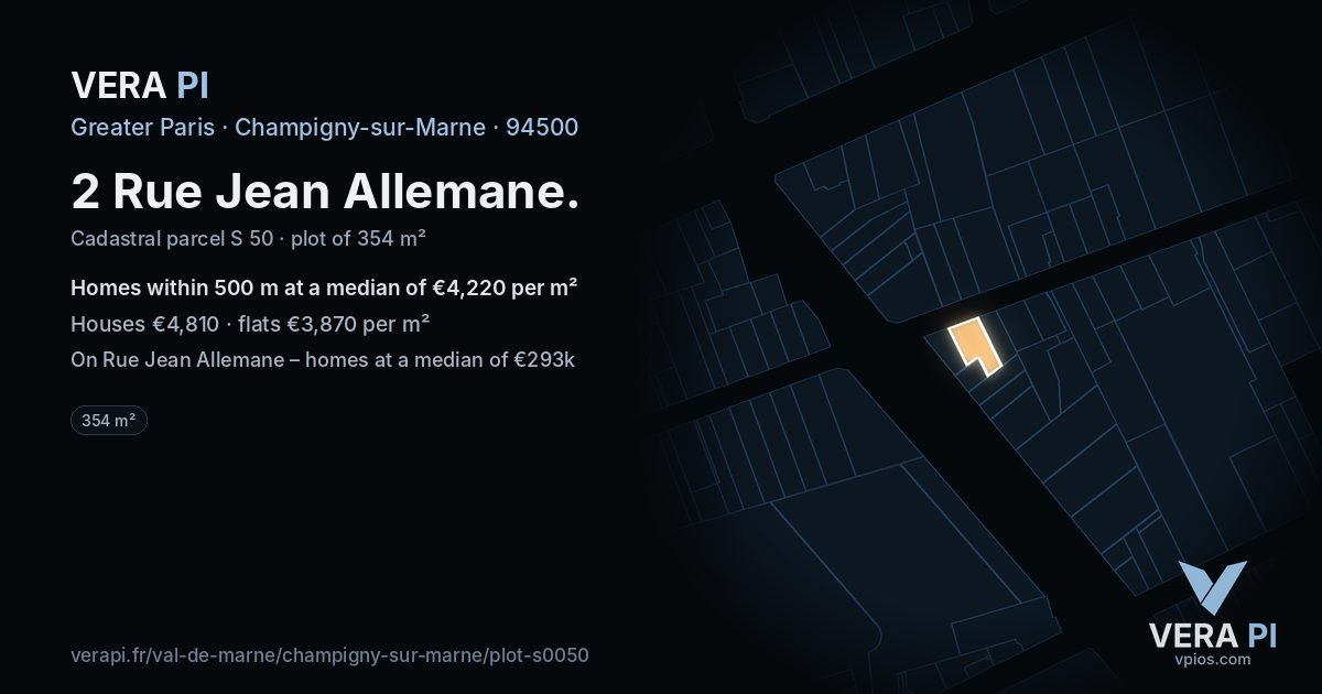 2 Rue Jean Allemane, Champigny-sur-Marne at night – the plot lit, the parcels around coloured by the prices near them