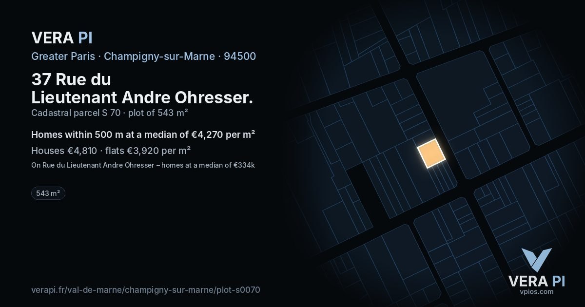 37 Rue du Lieutenant Andre Ohresser, Champigny-sur-Marne at night – the plot lit, the parcels around coloured by the prices near them