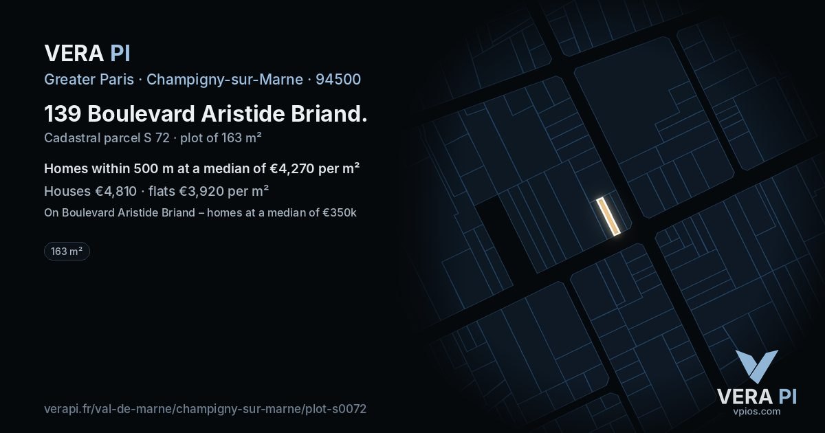 139 Boulevard Aristide Briand, Champigny-sur-Marne at night – the plot lit, the parcels around coloured by the prices near them