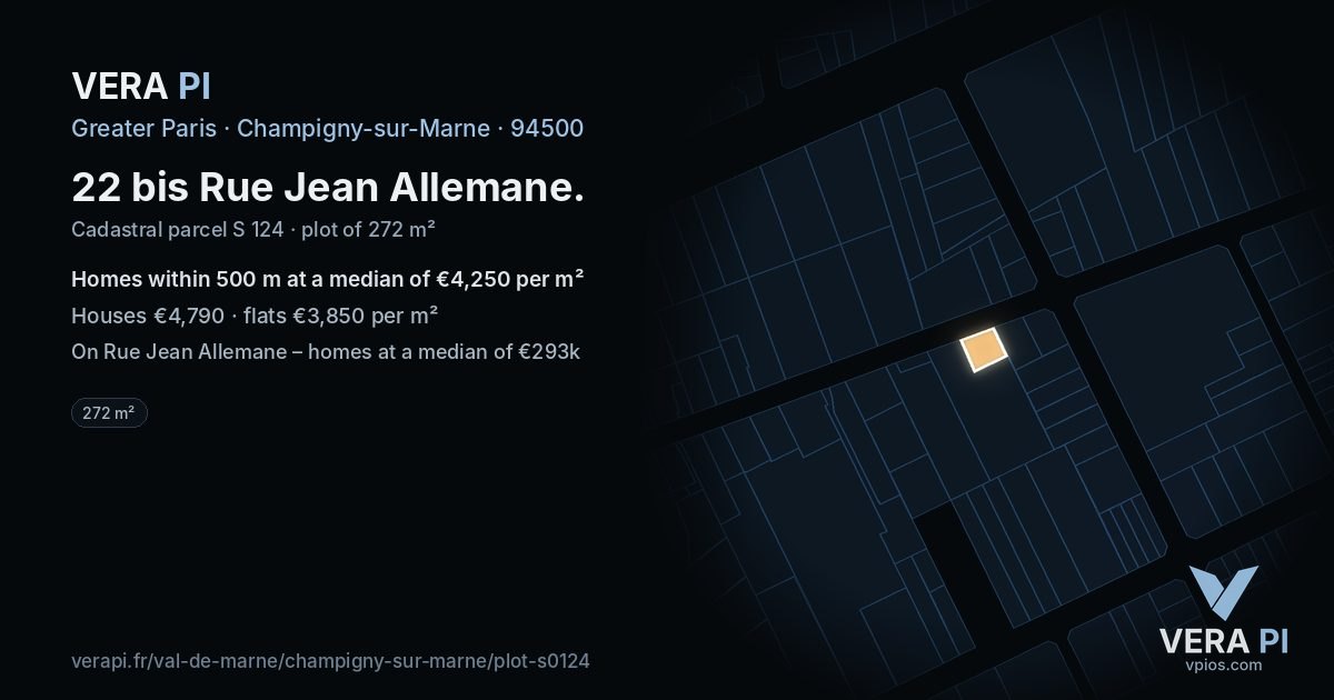22 bis Rue Jean Allemane, Champigny-sur-Marne at night – the plot lit, the parcels around coloured by the prices near them