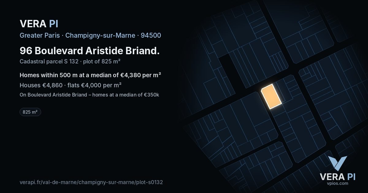 96 Boulevard Aristide Briand, Champigny-sur-Marne at night – the plot lit, the parcels around coloured by the prices near them