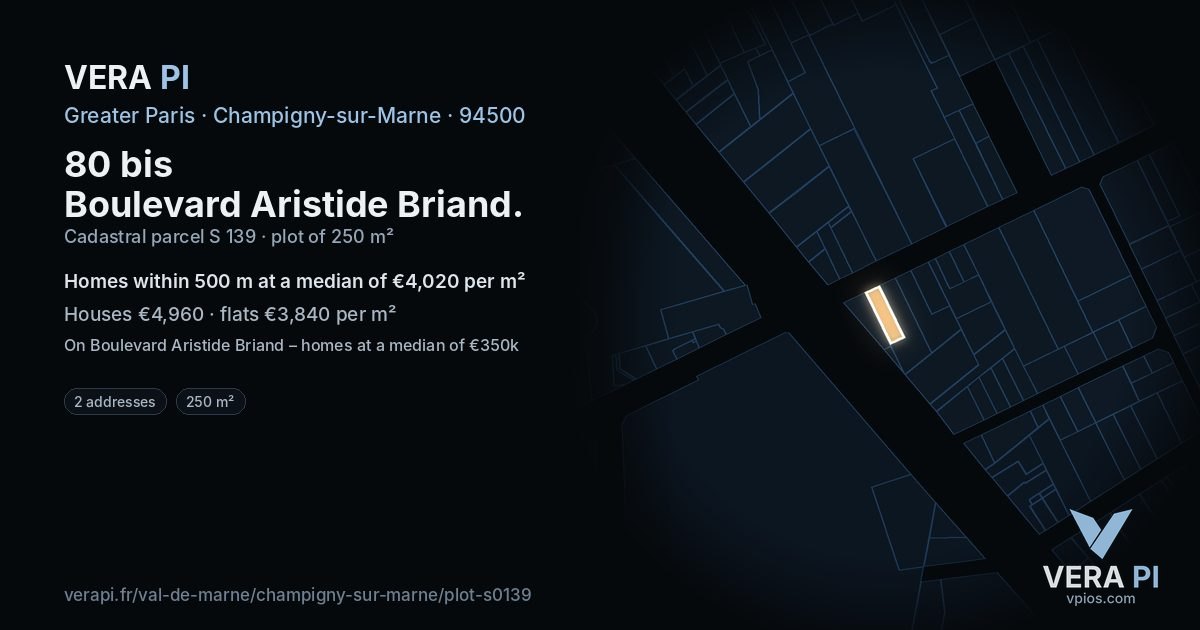 80 bis Boulevard Aristide Briand, Champigny-sur-Marne at night – the plot lit, the parcels around coloured by the prices near them